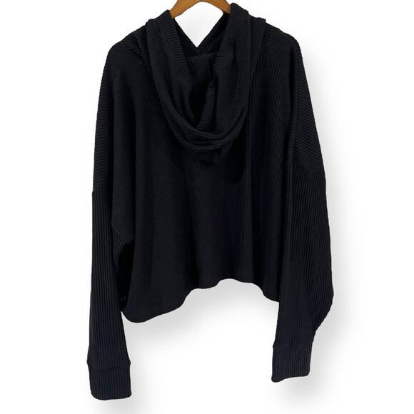 Zella Sloane Cozy Ribbed Black Hoodie Women's Plus Size 3X Cropped Athleisure - Picture 11 of 13
